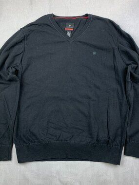 Victorinox Mens Sweater Large Black V-Neck Pullover Knit Cotton Nylon Wool Army